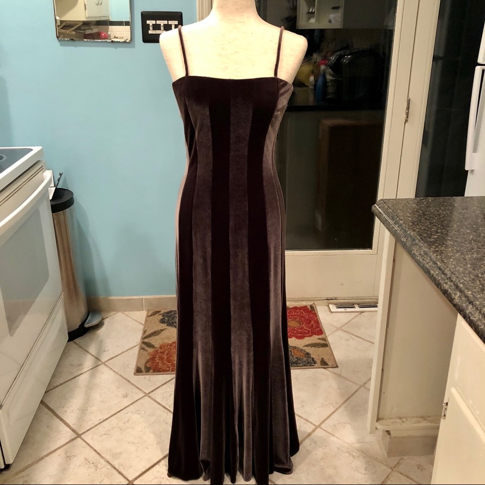 Cache Long Green Velvet Formal Dress Vintage 6
